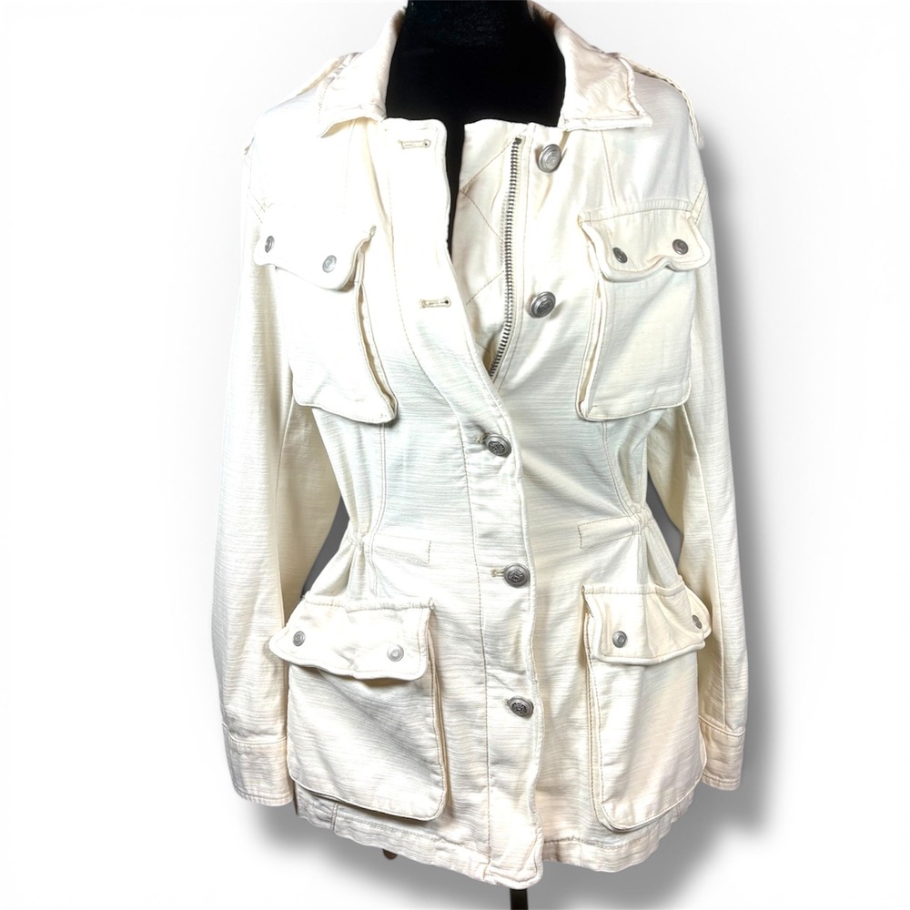 Free People Not Your Brothers Utility Jacket Cream Ecru White Military Cargo Sm